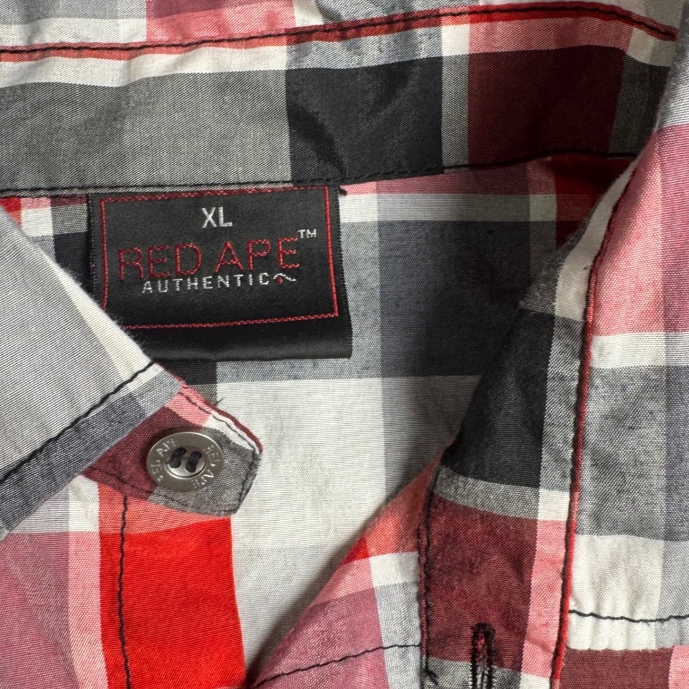 Red Ape Authentic Plaid‎ Shirt Mens XL Long Sleeve Button Up Casual Black White - Picture 5 of 5